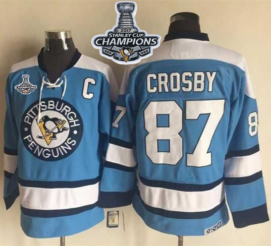 Penguins #87 Sidney Crosby Blue Alternate CCM Throwback Stanley Cup Finals Champions Stitched NHL Jersey